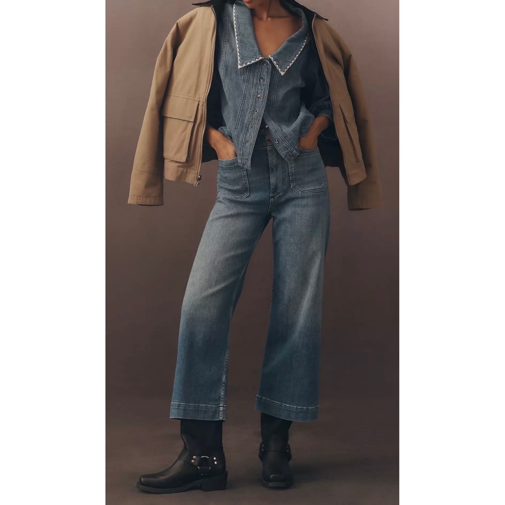 Maeve Anthropologie The Colette Wide Leg Jean Cropped High Rise Denim size 26